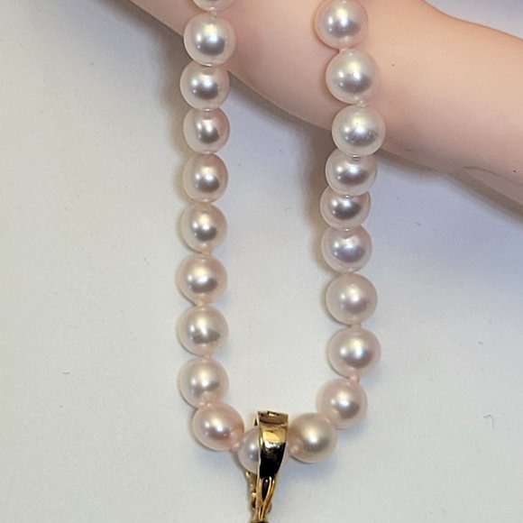 Stunning Large 14K Lapis & Diamond Pendant With Snap Close Bale Pearl Necklace - Picture 3 of 11